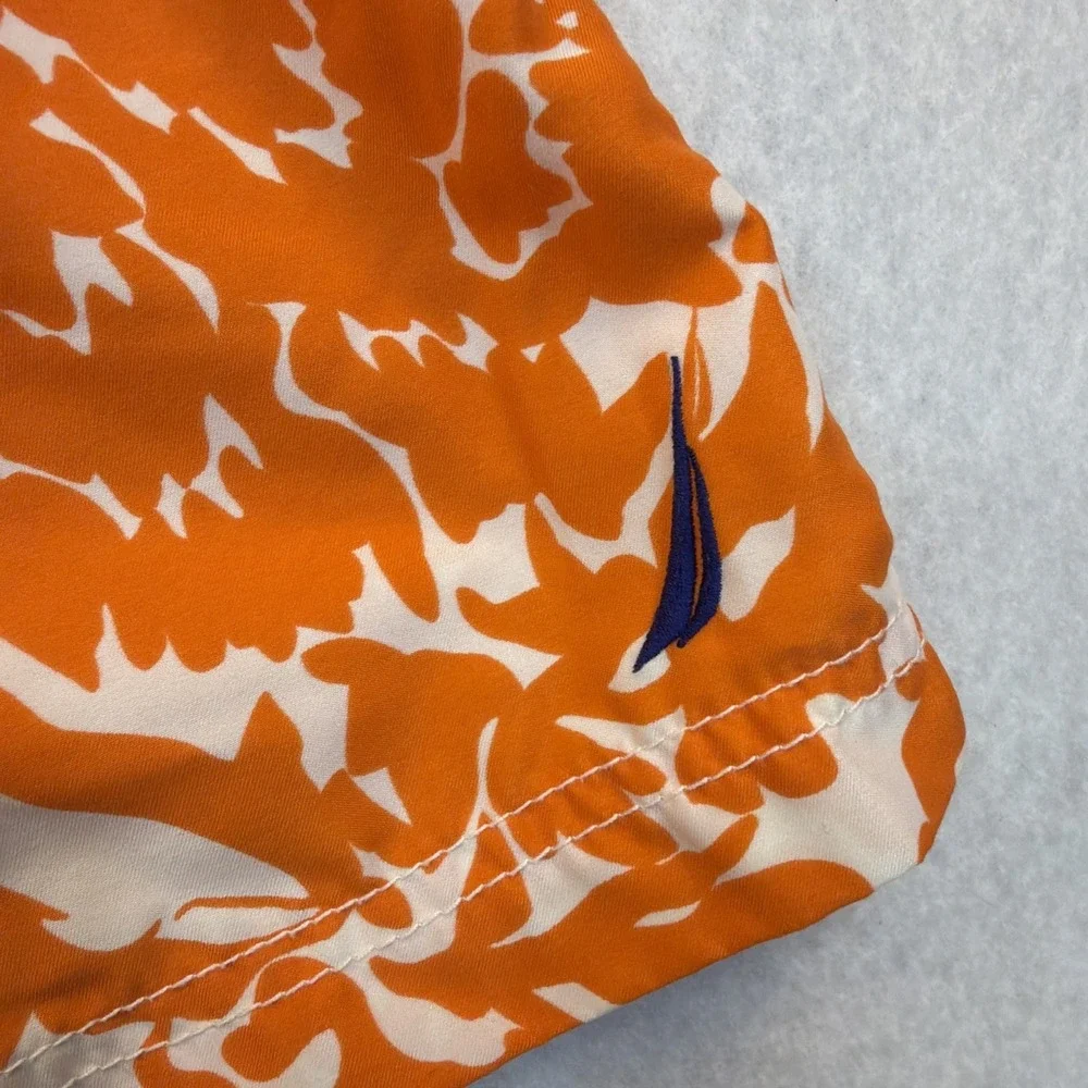 Nautica Youth Teen Boys Kids Lined Swim Trunks Shorts XL 18 20 Orange White EUC